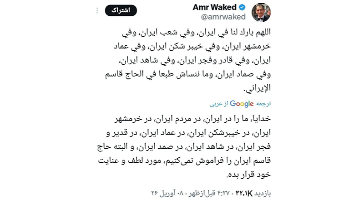پیام بازیگر مشهور مصری درباره ایران در فضای مجازی